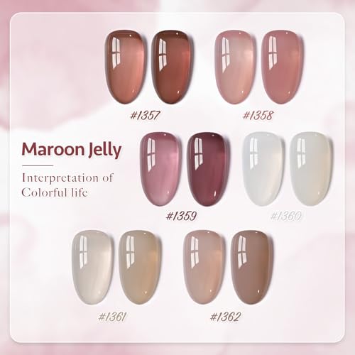Image of GAOY Jelly Brown White Gel Nail Polish Set, 6 Translucent Colors Sheer Pink Maroon Soak Off UV Light Cure Gel Polish Kit for Salon and Nail Art DIY at Home
