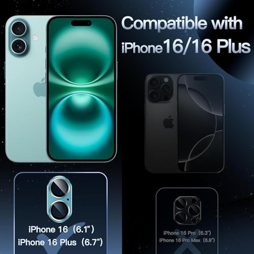 Image of NEXVEU TITANIUM Camera Lens Protector For IPHONE 16 /16 PLUS GREEN UHD 9H Glass, Anti Drop, Scratch Resistant, Case Friendly, Removable, Waterproof, Heavy Duty Camera Protector