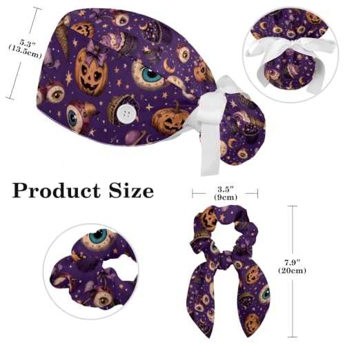 Image of Butterfly Scrub Cap Women with Ponytail & Buttons Adjustable Surgical Nurse Hat with Cotton Sweatband for Long Hair