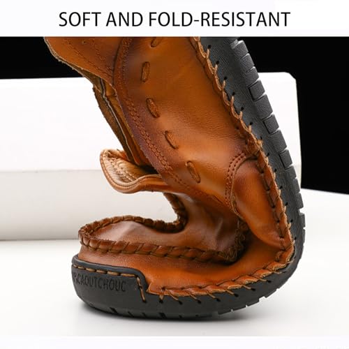 Men's Comfortable Flat Slip-On Penny Loafers Soft Leather Classic Hand-Stitched Casual Walking Shoes Non-Slip Platform Driving Loafers3