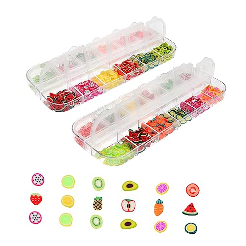 Mikinona Clay Soft Clay Strips 2 Boxes of 12 Grids for Nail Art Glitter and Fruit