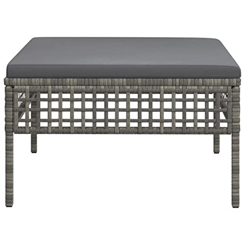 Tidyard Gartenhocker Sitzhocker mit Kissen Fußhocker Hocker Gartenmöbel Fußablage Sitzmöbel Fußbank Ottomane Fußschemel Polsterhocker Sitzbank Fußstütze 55 x 55 x 32 cm (B x T x H) Grau Poly Rattan