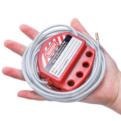 Image of WUWEOT 2 Pack Lockout Tagout Cable Lock, 10ft Adjustable Loto Steel Cable, 4 Key Hole Lockout Tag Out Cable Lock with Vinyl Coated for Out of Service, Repair Management, OSHA Compliant