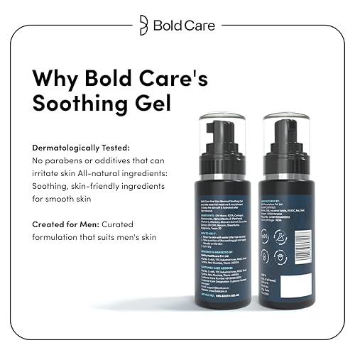 Image of Bold Care Post Hair Removal Soothing Gel for Men | Reduces ingrown hair & razor bumps | Soothes irritated skin | Contains Aloe Vera & Shea Butter | Use after shaving & hair removal (60 ml)