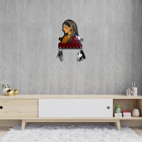 Image of Royal Graceful Lady MDF Key Holder - Decorative Modern Wall Art for Home | Elegant Key Organizer for Bedroom, Living Room, Guest Room & Dining Area