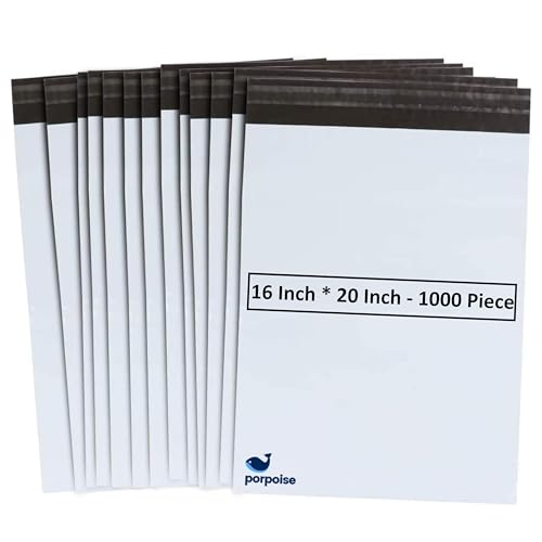 Image of Porpoise Tamper Proof Courier Bags 16 inch x 20 inch 1000 Pieces White Poly Mailers Self Adhesive Shipping Bags with POD Jacket for Ecommerce Packaging Parcel Packing (1000, 16 Inch * 20 Inch)