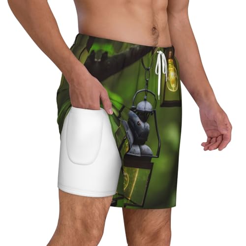 Fireflies and Lantern Men's Soft Double Swim Shorts, Lounge Swiming Shorts Pants Breathable Summer3