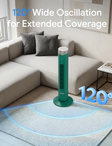 Image of ZAFRO Smart Tower Fan for Bedroom,120 Oscillating Fans that Blow Cold Air | 28ft /s High-Speed 12 Speeds 4 Modes Upgraded DC 22dB Ultra Quiet,App /Voice Control,Standing Fan with 12H Timer,36Inch,Green