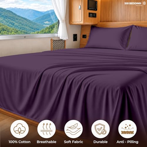 Image of SGI bedding 100% Egyptian Cotton Sheets RV King Size - 600 Thread Count Sheets Set, Soft, Cooling, 15 inch Deep Pocket, Luxury Hotel Bedding, Breathable, Durable - Plum