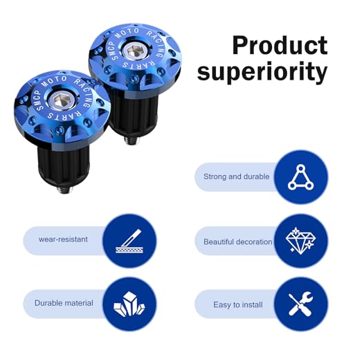 Image of 2 PCS Motorcycle Bar End Plug, Aluminum Alloy Handlebar Grip End Caps for Electric Car Scooters, Off-Road Motorcycles (Blue)