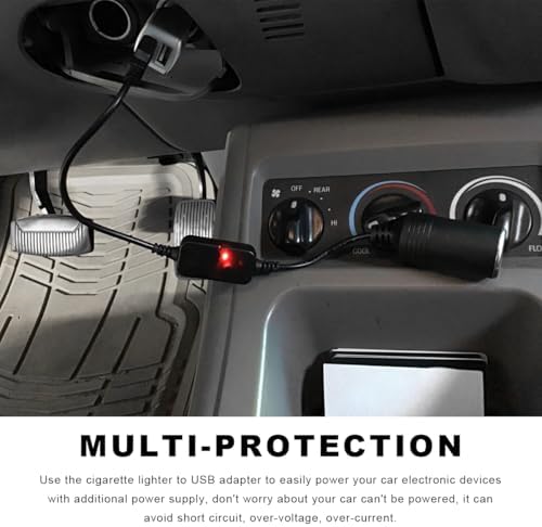 2 PCS USB to Cigarette Lighter Socket, 1 Ft 5V USB A Male to 12V Car Power Adapter Cable, Cigarette Lighter Adapter Female Converter Cable for Dash Cam Led Light Strips GPS (2 PCS) — 사진 5