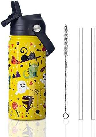 HOMMBENM Halloween Monster Kids Water Bottles With Straw Lids Stainless Steel Vacuum Insulated Double wall Wide Mouth Water Bottles for School Boys，Girls （Halloween Monster,16oz）
