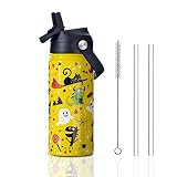 HOMMBENM Halloween Monster Kids Water Bottles With Straw Lids Stainless Steel Vacuum Insulated Doubl