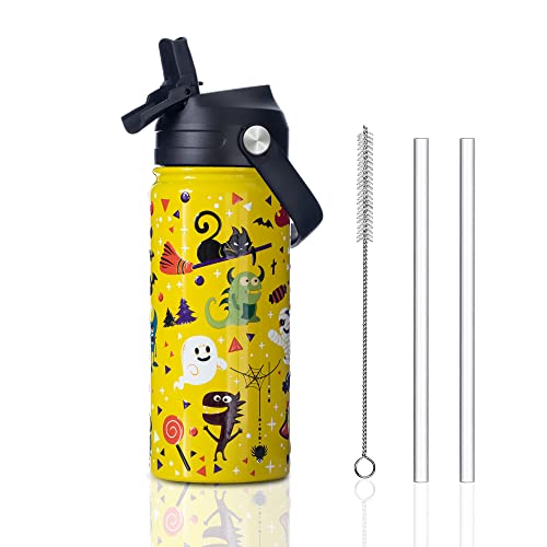 Hommbenm Halloween Monster Kids Water Bottles With Straw Lids Stainless Steel Vacuum Insulated Double Wall Wide Mouth Water Bottles For School Boys，Girls （Halloween Monster,16Oz） #TOP3