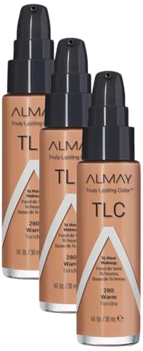 Almay Truly Lasting Color Liquid Makeup, Long Wearing Natural Finish Foundation with Vitamin E and Lemon Extract, Hypoallergenic, Cruelty Free, Fragrance Free, Dermatologist Tested, 280 Warm, 1 oz