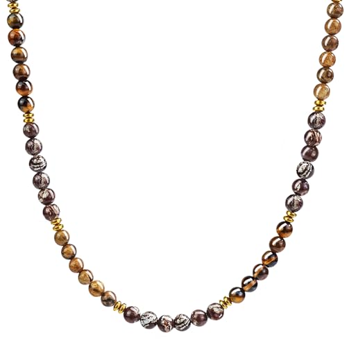 Mens Necklace Men Jewelry 6mm Tigers Eye Men’s Beaded Necklace Black Obsidian Hematite Beaded Necklace for Men Protection Anxiety Crystal Necklace for Men Jewelry Gift