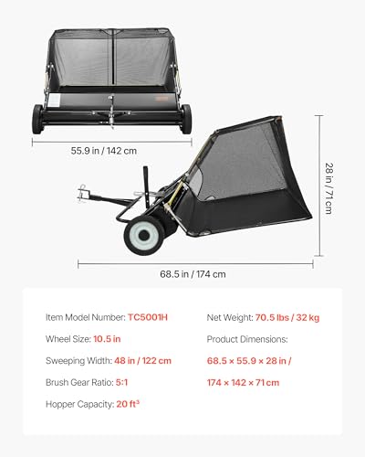 VEVOR Balayeuse à Gazon Tractée Balai Ramasseur 122 cm 566 Hauteur Réglable - vue 7