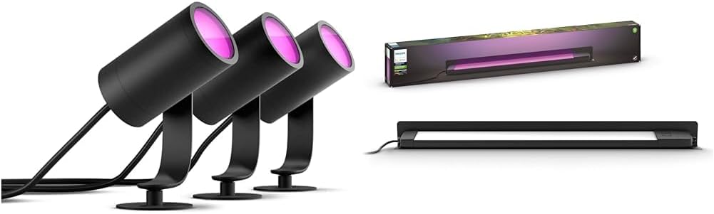 Philips Hue Lily Outdoor Smart Spot Light Base Kit - White and Color Ambiance LED Walkway Lights & Amarant Outdoor Smart Light Bar, Black - 20W, White and Color Ambiance LED Light