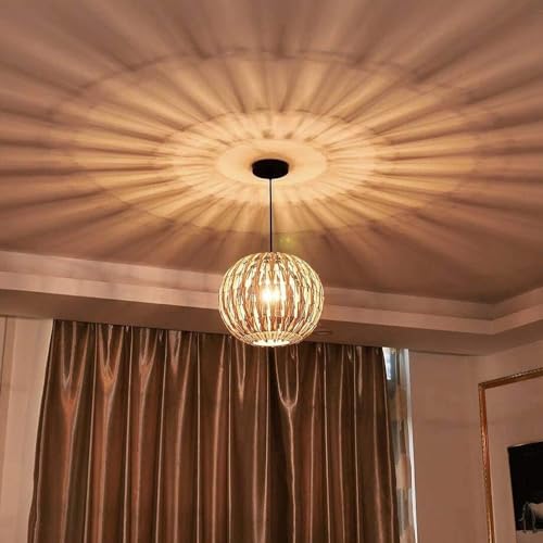 Chandelier rotan naturel design boho chic cage suspendue - 5