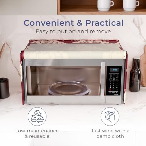 Image of Kuber Industries 20 Ltr Polyester Microwave Oven Cover for Kitchen | Microwave /Oven /Otg Cover - Protects from Spills, Stains & Scratches | Kniting Square Print - Maroon