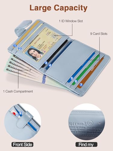 Small Womens Wallet, Bifold Wallets with Smart Anti-Loss Find My Tracker Built in, RFID Credit Card Holder, PU Leather, ID Window, Blue4