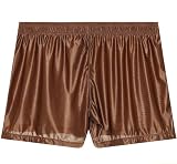 [ジーステーション] M ブラウン シルキーサテン調 光沢ルームウェア ボトムス ショートパンツ ハーフパンツスリット 滑らか