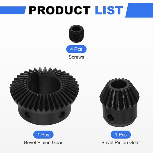 Image of uxcell 2Pcs Tapered Bevel Gears Set, 1 Mod 1:2 (20T /40T) Harden Steel Straight Bevel Gear, 90 Degree Steering Motor Gears, (8mm /19mm Shaft Hole with Keyway)