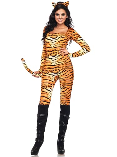 Leg Avenue womens - 2 Piece Wild Tigress Catsuit Set Sexy Tiger Bodysuit With Tail for Women Adult Sized Costumes, Orange/Black, Medium Large US