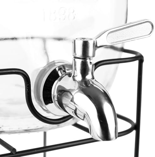 Image of Bellemax 4 LTR Glass Beverage Dispenser with Tap & Stand, Drink Dispensers for Beer, Water, Cocktails, Detox Drinks & More Perfect for Parties,Bars,Restaurants,Weddings Decoration,Daily Uses (BX-02)