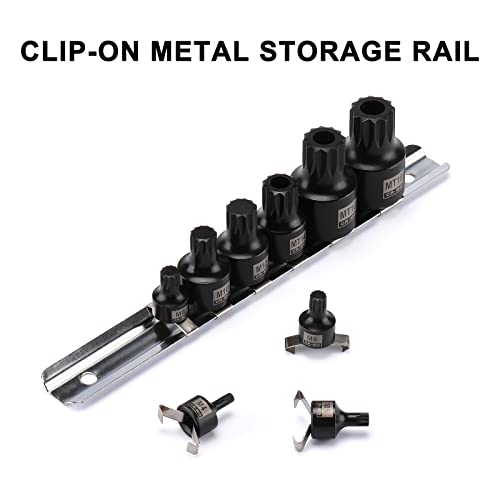 Mayouko 9PCS 1/4\", 3/8\", 1/2\" Drive Low Profile Triple Square Bit Socket Set, Tamper-Proof Torx Bit Sockets, CR-MO, M4-M12, MT14-MT18