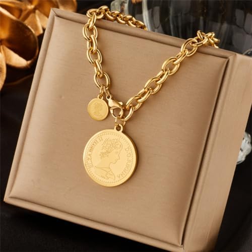 Colar com Medalhão Feminino Musa - Banhado a Ouro 18K, Aço Inoxidável, Corrente 50cm, Medalhão 2.5cm