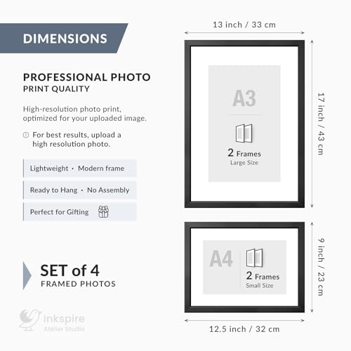 Image of Custom Personalized Photo Collage Framed Wall Art Painting Frames Set | Family Picture Frame Wall Decor Artwork for Living Room Bedroom | A3 + A4 Frame Combo Gallery Style | Personalized Home Decor Gift