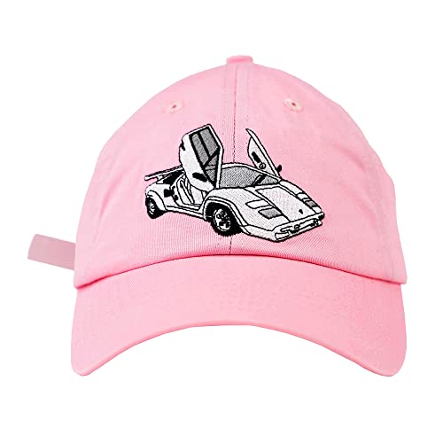 Odd Sox - Bold Lambo Dad Hat - Vibrant Pink Adjustable Strap Back Cap with Embroidered Supercar Logo - Soft 6-Panel Low-Profile Design - One Size Fits All
