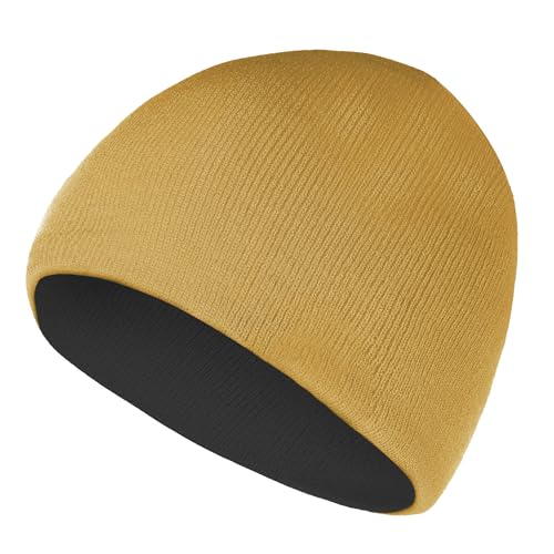 ZOORON Beanie for Women Men Reversible Winter Hats Unisex Cuffed Skull Knit Hat Cap Warm Fisherman Beanies Black Khaki