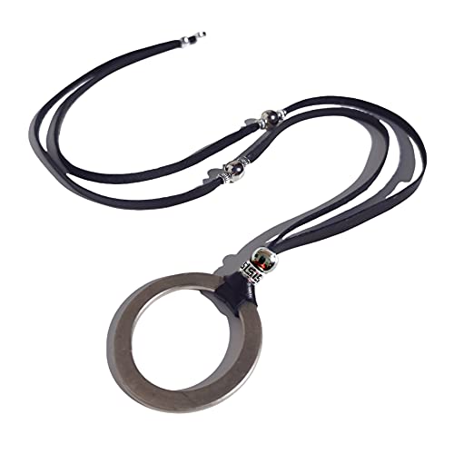40â Long Black Leather Necklace for Women, Silver Metal Ring Statement Necklace, Boho Jewelry
