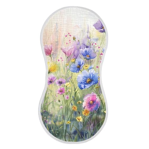 Colorful Wildflowers Muslin Burp Cloths 22x11 Inch - 4-Layer Organic Cotton & TPU Waterproof Lining, Absorbent Baby Bibs for Boys/Girls with Hanging Loop