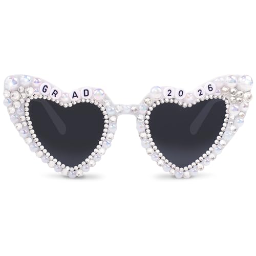 Class of 2026 Graduation Glasses White Heart Shape Sunglass for Her Him Grad Gift Graduation Decorations 2026