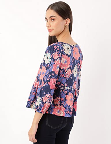 Image of Marks & Spencer Womens Floral Cotton Round Neck Regular Fit Top