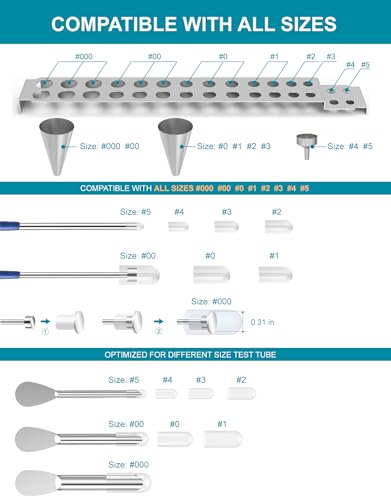 Image of 16Pcs Filling Tools Kit - Short Stem Funnels Home & Lab Supplies with Empty Tray and Spoon Scoops Spatula Tamper Quickly Maker All Size # 000 00 0 1 2 3 4 5 Funnel (16Pcs