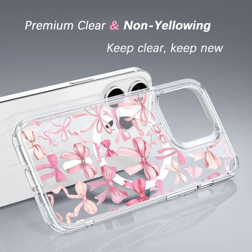 Houdqklee for iPhone 15 Pro Case, Cute Kawaii Magnetic Pink Bow Case Compatible with MagSafe, Wireless Clear Soft Slim Aesthetic Phone Case Protective Cover for Women Girls - image 5
