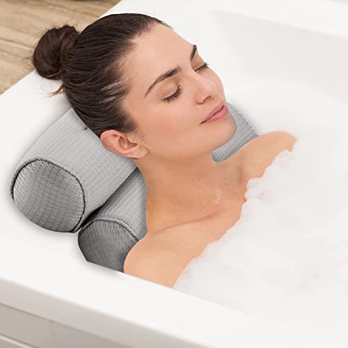 Idle Hippo Ergonomic bath headrest pillow with 6 Large Suction Cups Organic Tencel Luxury Spa Pillow Upgraded Technology Head, Neck, Back and Shoulder Support - Fits All Bathtub and Home Spa - Grey - Image 3