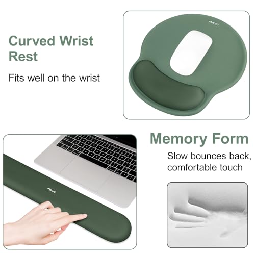 Image of MOSISO Wrist Rest Support for Mouse Pad&Keyboard Set, Circle Curved Ergonomic Mousepad&Coaster Non-Slip Base Home /Office Pain Relief&Easy Typing Pad with Soft Cloth&Silicone Lining, Midnight Green