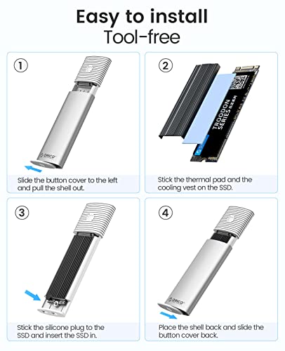 ORICO M.2 NVMe SATA SSD Enclosure Adapter Tool-Free, USB C 3.2 Gen 2 10Gbps NVMe, 5Gbps NGFF SATA PCIe M-Key(B+M Key) 2230/2242/2260/2280, Aluminum External M2 Reader Support UASP Trim- PWDM2-WH - image 6