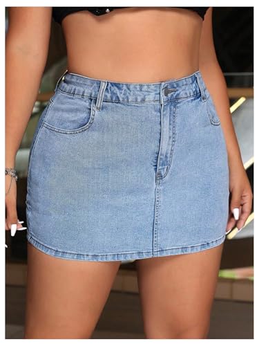 Floerns Women's Plus Size High Waisted Denim Mini Skirt Bodycon Jean Skirts with Pockets4