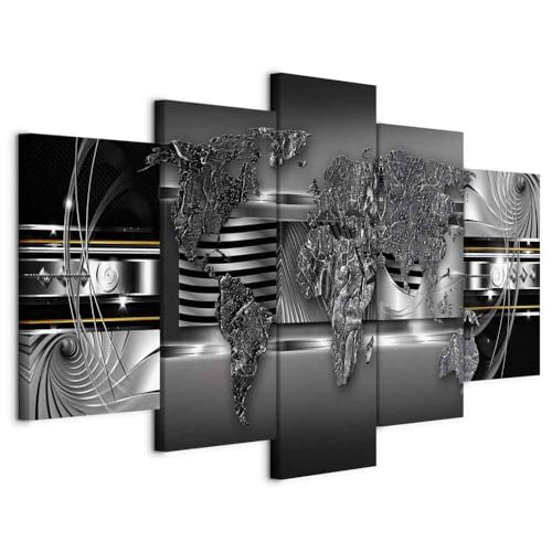 Tableau décoratif carte du monde 200x100 impression sur toile colorée gris marron
