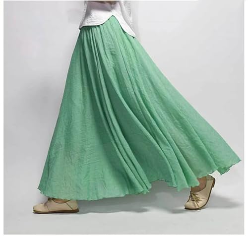 Women's Elegant High Waist Linen Maxi Skirt Ladies Elastic Waist 2 Layers Boho Skirts3