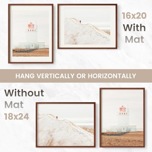 Image of 18x24 Poster Frame, USA-Sourced Natural Mahogany Wood Picture Collage Frame with HD Tempered Glass, Modern Simple 18 x 24 Wooden Photo Frame Matted to 16x20, Vertical & Horizontal Wall Hanging Display