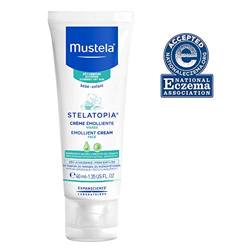 Mustela Stelatopia Emollient Face Cream, for Eczema-Prone Baby Skin, Fragrance-Free, with Natural Avocado