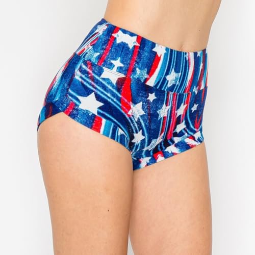 Image of ALWAYS Women's Super Soft Casual Yoga Workout Shorts with Hem 1759 American Flag XL