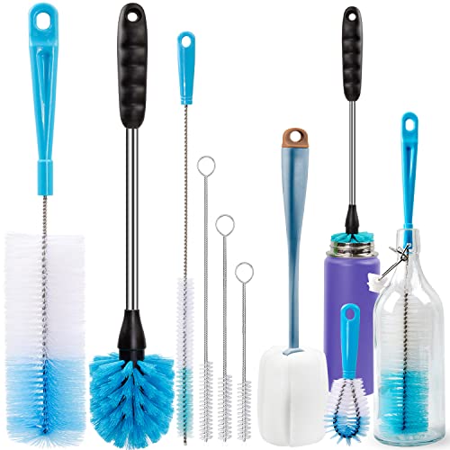 Image of Holikme 8 Pack Bottle Brush Tube Cleaning Set, Long Handle Bottle Cleaner for Washing Narrow Neck Beer Bottles, Wine Decanter, Narrow Cup, Pipes, Hydro Flask Tumbler, Sinks, Cup Cover, Blue